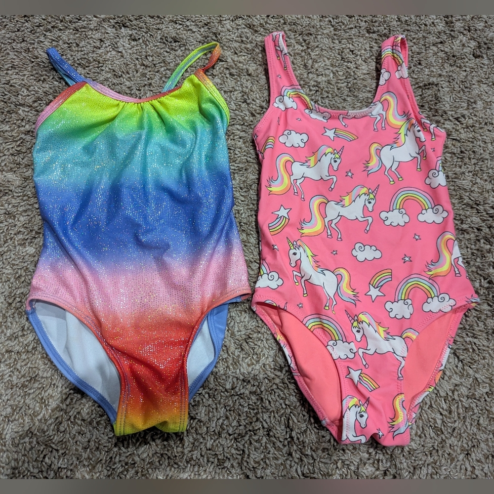 4t girl swimsuit bundle neon unicorns sparkle rainbow h&m cat & jack